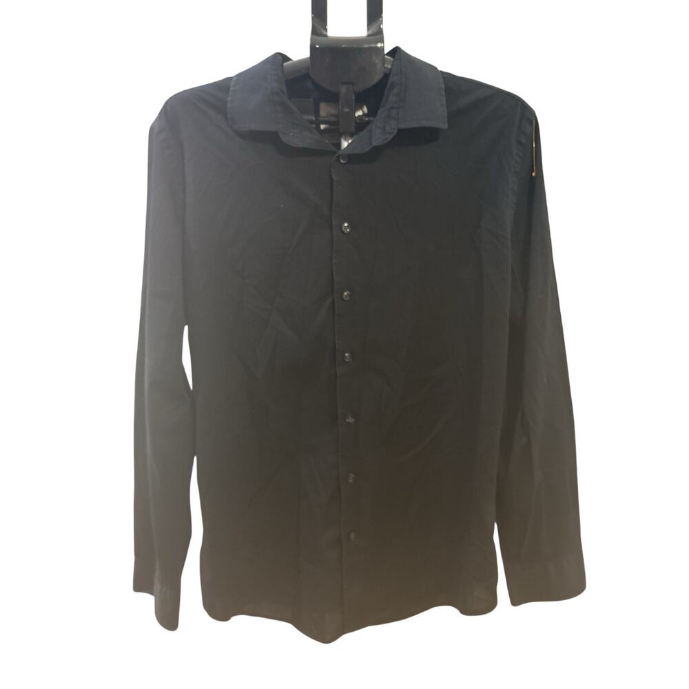 Goodfellow Mens Long Sleeve Button Dress Shirt L 16-16.5 Black Stretch Poplin